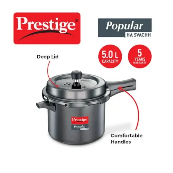 Prestige Svachh Hard Anodised 5 Litre Pressure Cooker with Spillage Control Outer Lid | Durable HA Body | Model 20337 Prestige Svachh Hard Anodised 5 Litre Pressure Cooker with Spillage Control Outer Lid | Durable HA Body | Model 20337