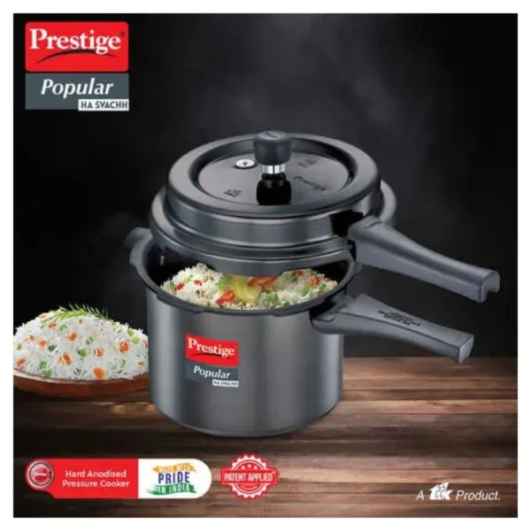 Prestige Svachh Hard Anodised 5 Litre Pressure Cooker with Spillage Control Outer Lid | Durable HA Body | Model 20337 Prestige Svachh Hard Anodised 5 Litre Pressure Cooker with Spillage Control Outer Lid | Durable HA Body | Model 20337