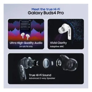 Samsung Galaxy Buds4 Pro White True Wireless Earbuds with Hybrid Driver, Active Noise Cancellation & Wireless Charging Samsung Galaxy Buds4 Pro White True Wireless Earbuds with Hybrid Driver, Active Noise Cancellation & Wireless Charging