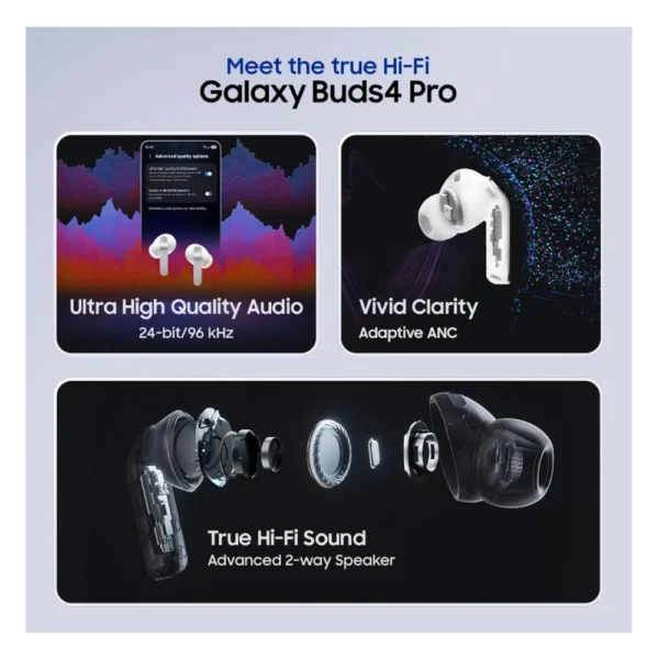 Samsung Galaxy Buds4 Pro White True Wireless Earbuds with Hybrid Driver, Active Noise Cancellation & Wireless Charging Samsung Galaxy Buds4 Pro White True Wireless Earbuds with Hybrid Driver, Active Noise Cancellation & Wireless Charging