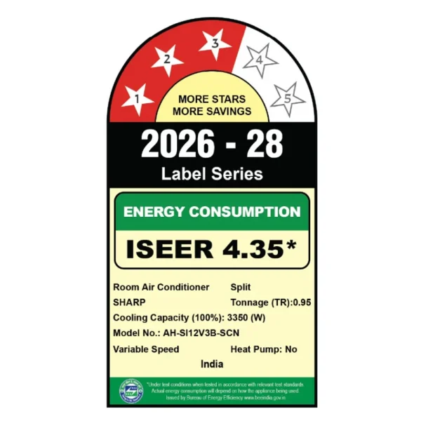 SHARP AH-SI12V3B-SCN 1 Ton 3 Star Inverter Split AC – 7-in-1 Convertible, 100% Copper, Turbo Cooling, 55°C Performance SHARP AH-SI12V3B-SCN 1 Ton 3 Star Inverter Split AC – 7-in-1 Convertible, 100% Copper, Turbo Cooling, 55°C Performance