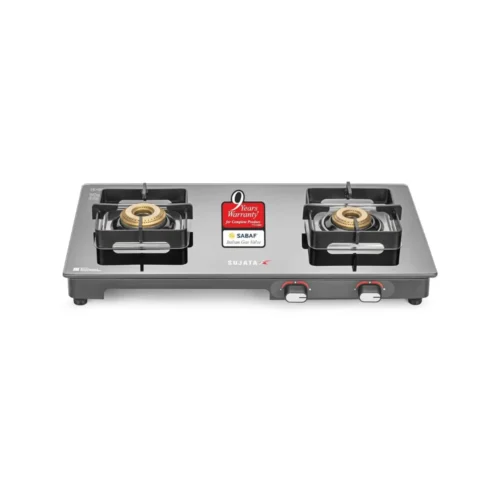 Sujata Regal Glass Top Gas Stove with Brass Burners | SABAF Technology & 9 Years Warranty