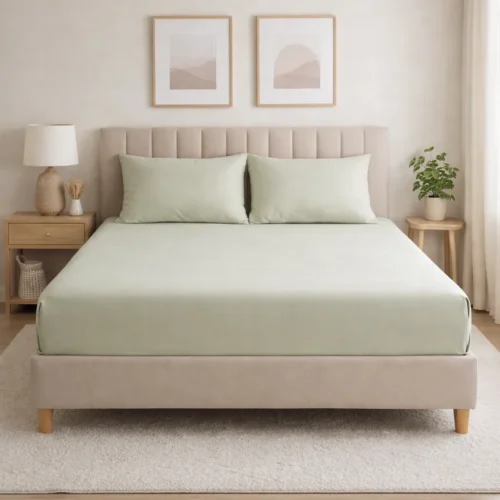 SWAAS 300 TC Tencel Fitted Bedsheet Set Queen Size with Pillow Covers | Ultra Soft Breathable Cooling Bedsheet | Moisture Absorbent Luxury Bedding