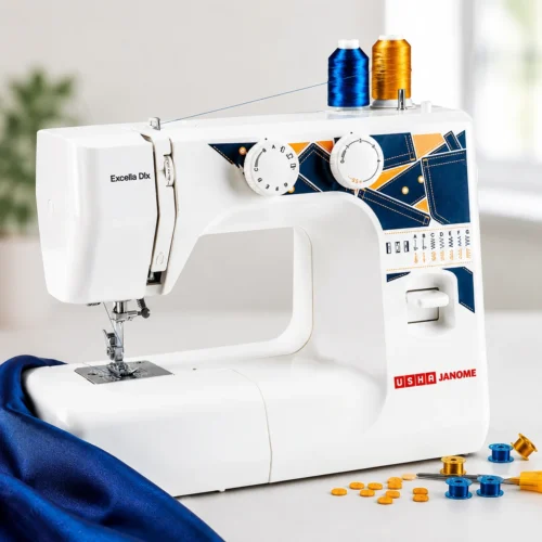 USHA Excella DLX Automatic Sewing Machine with 13 Built-In Stitches, Auto Needle Threading & LED Light for Home Tailoring