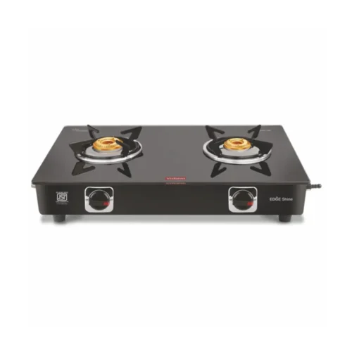 Vidiem Edge Shine 2 Burner Glass Top Gas Stove | 8mm Toughened Glass & Brass Burners
