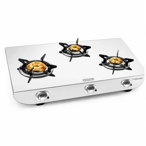 Vidiem Tusker Stainless Steel Gas Stove with Forged Brass Burners | Premium Manual Ignition Cooktop