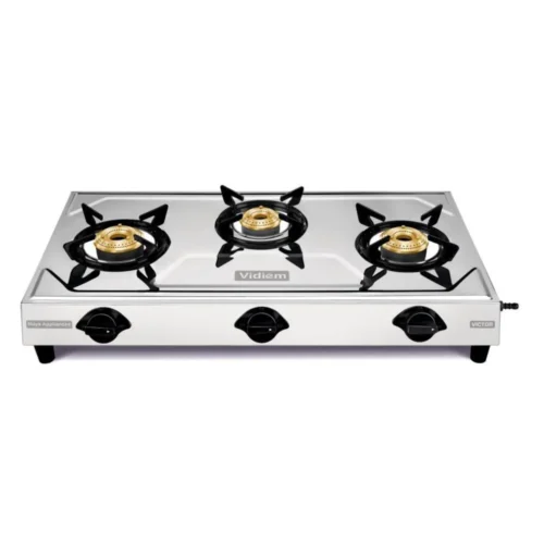 Vidiem Victor FG GS 0264 3 Burner Gas Stove with Brass Burners & Stainless Steel Body