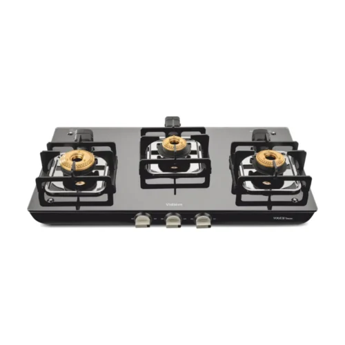 Vidiem Vogue Trend 3 Burner Gas Stove GS0316 AA | Toughened Glass Top Brass Burner Cooktop