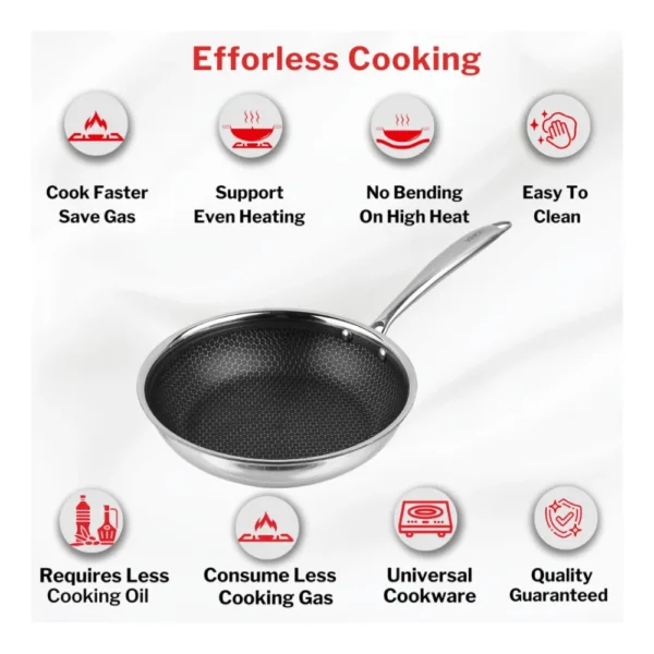 Vinod X Platinum Stainless Steel Fry Pan 3 Litre Durable Cookware for Frying, Sautéing & Everyday Cooking