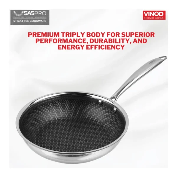 Vinod X Platinum Stainless Steel Fry Pan 3 Litre Durable Cookware for Frying, Sautéing & Everyday Cooking