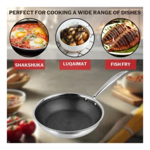 Vinod X Platinum Stainless Steel Fry Pan 3 Litre Durable Cookware for Frying, Sautéing & Everyday Cooking