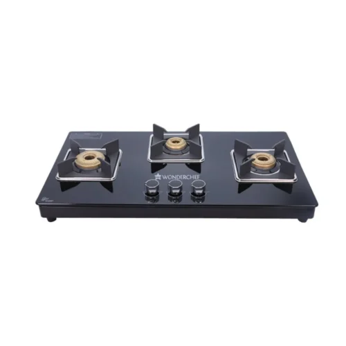 Wonderchef Octavia 3 Burner Auto Ignition Gas Stove with Toughened Glass Top & Brass Burners