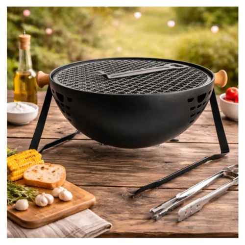 AJS 4 BBQ Grill Round D9-4 Portable Charcoal Barbecue Grill for Outdoor Cooking