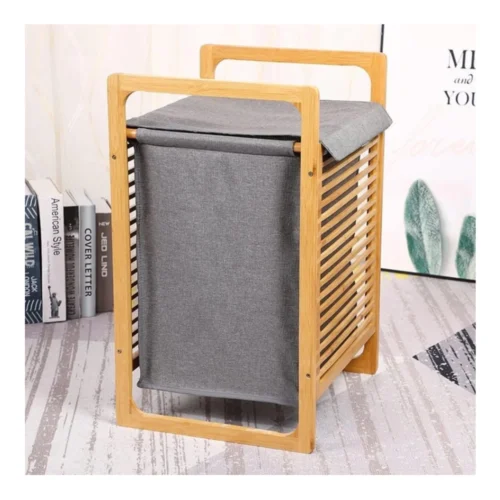 AJS D12-1 Laundry Basket with Bamboo Frame – Stylish Fabric Clothes Storage Basket for Home AJS D12-1 Laundry Basket with Bamboo Frame – Stylish Fabric Clothes Storage Basket for Home