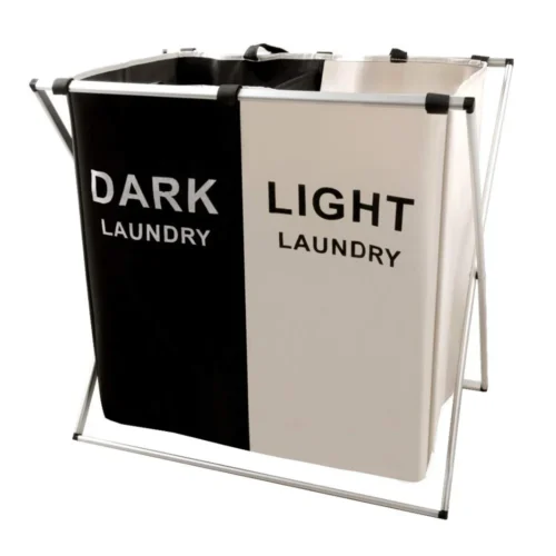 AJS Double Section Laundry Hamper D10-36 Foldable Clothes Storage Basket with Aluminium Frame & Carry Handles AJS Double Section Laundry Hamper D10-36 Foldable Clothes Storage Basket with Aluminium Frame & Carry Handles
