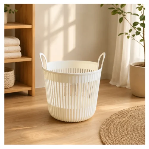 AJS4 Laundry Basket D10-41 Stylish Round Plastic Storage Basket with Dual Handles for Clothes & Home Organization AJS4 Laundry Basket D10-41 Stylish Round Plastic Storage Basket with Dual Handles for Clothes & Home Organization
