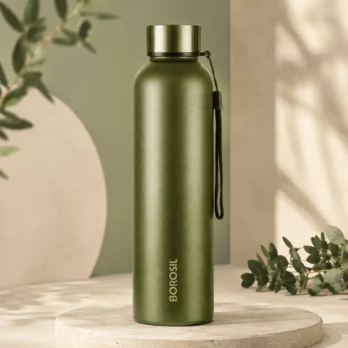 Borosil Laguna 1000ml Green Steel Water Bottle with Leak-Proof Lid & Carry Handle Borosil Laguna 1000ml Green Steel Water Bottle with Leak-Proof Lid & Carry Handle