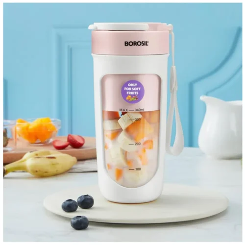Borosil NutriSip Pink Portable Blender 340ml | 40W USB Rechargeable Smoothie Maker with Turbo 6 Blade Borosil NutriSip Pink Portable Blender 340ml | 40W USB Rechargeable Smoothie Maker with Turbo 6 Blade