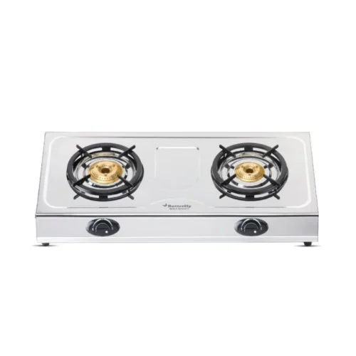 Butterfly Bolt Shakti 2 Burner Gas Stove – ISI Certified Stainless Steel LPG Cooktop with Brass Burners