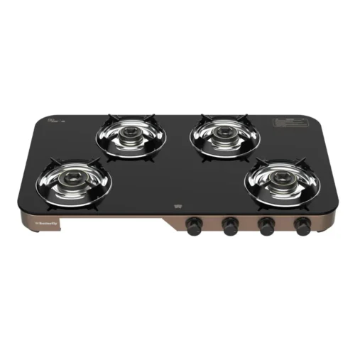 Butterfly GT Aeroline 4 Burner Gas Stove with Toughened Glass Top & Brass Burners