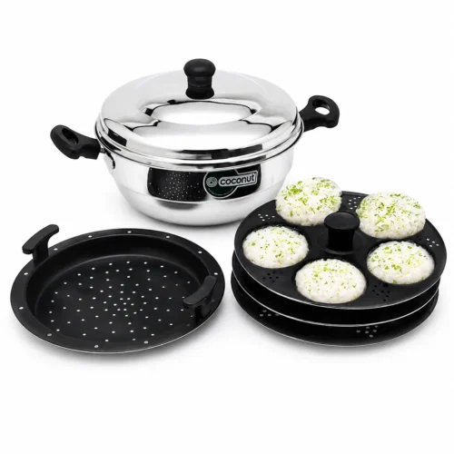 Coconut Adigas Stainless Steel 15 Idli Steamer with Non-Stick Plates for Gas Stove Coconut Adigas Stainless Steel 15 Idli Steamer with Non-Stick Plates for Gas Stove