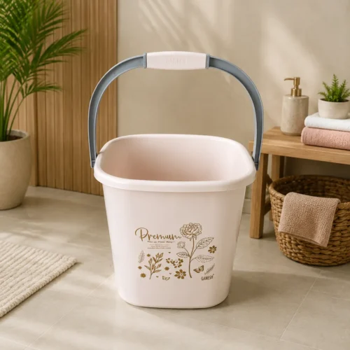 Ganesh Harmony 20 Litre Premium Food-Grade Plastic Bucket with Gold Floral Design - Multicolor