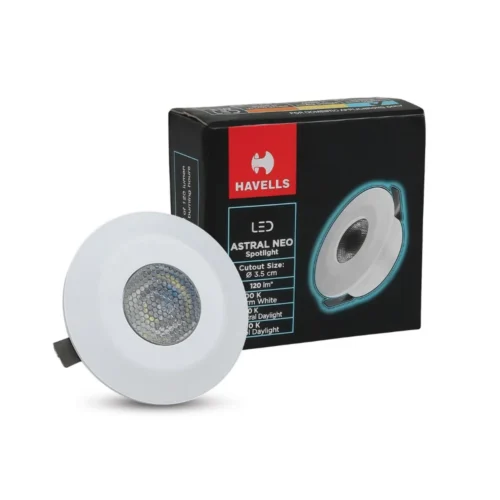 Havells Astral Neo 2W LED Spotlight 3000K Warm White | 45° Beam Angle Flush Mount Ceiling Light | 25000 Hours Life