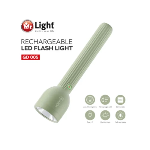 MR LIGHT MR GD005 Rechargeable LED Flashlight Torch with Type-C Fast Charging, 3W LED Light