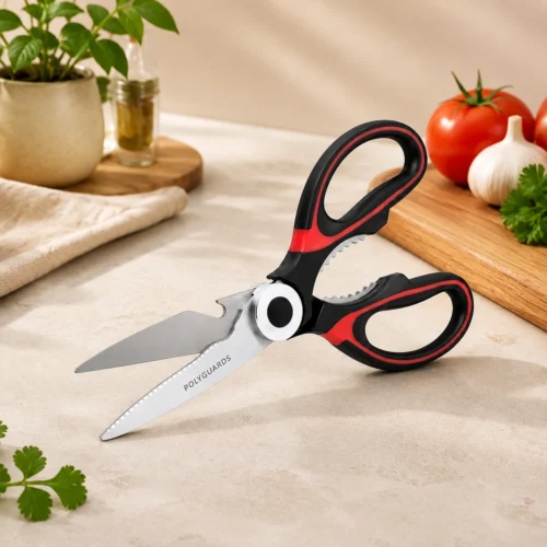 POLYGUARDS SS Scissors AA11032 Black & Red Stainless Steel Multipurpose Kitchen Shears with Blade Guard – Black & Red POLYGUARDS SS Scissors AA11032 Black & Red Stainless Steel Multipurpose Kitchen Shears with Blade Guard – Black & Red