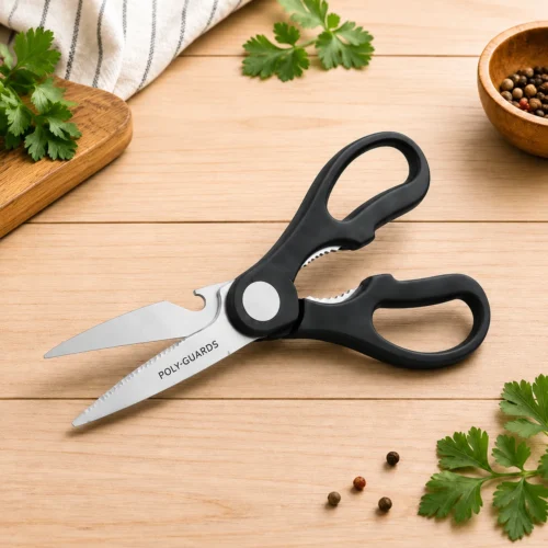 POLYGUARDS Stainless Steel Multipurpose Kitchen Scissors AA11016 Medium Size with Sharp Alloy Blades & Comfort Grip Handle - Black POLYGUARDS Stainless Steel Multipurpose Kitchen Scissors AA11016 Medium Size with Sharp Alloy Blades & Comfort Grip Handle - Black
