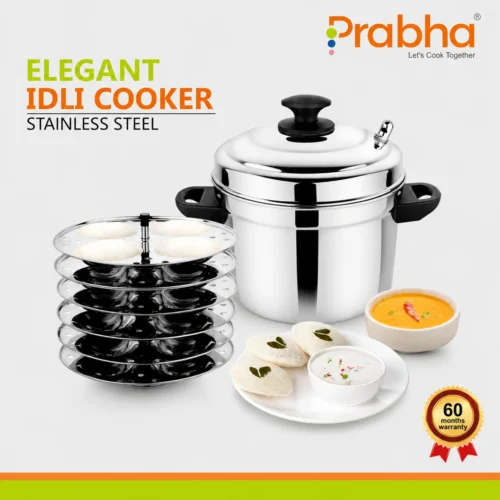 Prabha SS Elegant 6 Plate Idli Cooker | Heavy-Gauge Stainless Steel Steamer
