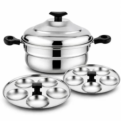 Prabha SS Meraki Stainless Steel Idli Pot 10 Idli Capacity | Gas & Induction Compatible Idli Cooker