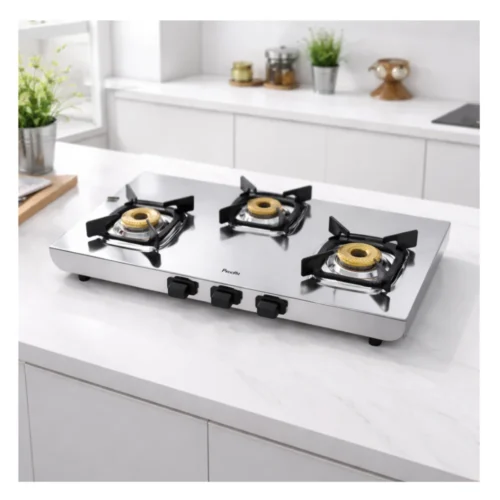 Preethi Glamsteel 3 Burner Gas Stove SSGS427 Stainless Steel Brass Burner Gas Stove