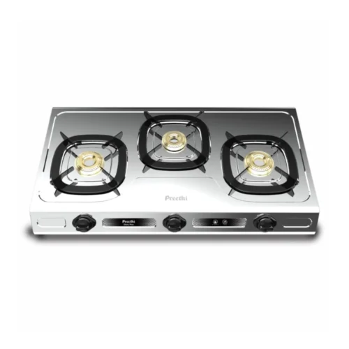 Preethi Glory Plus 3 Burner Gas Stove Stainless Steel Premium Kitchen Appliance