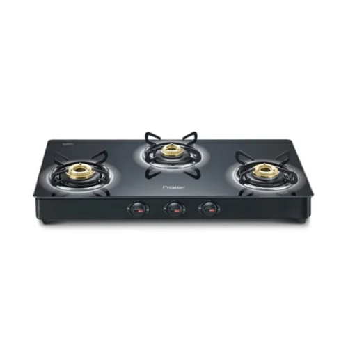 Prestige Royale Plus Schott Glass 3 Burner Gas Stove Black