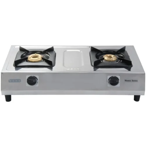 USHA Maxus GS2 002 2 Burner Stainless Steel Gas Stove | Brass Burner Manual Cooktop