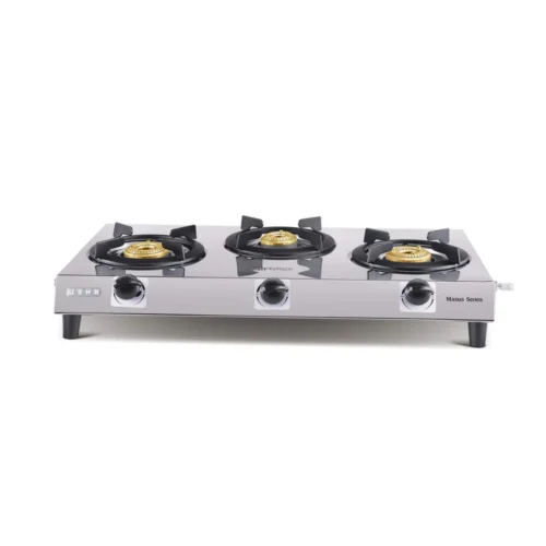 USHA Maxus GS3 001 3 Burner Gas Cooktop Stainless Steel Gas Stove with Brass Burners USHA Maxus GS3 001 3 Burner Gas Cooktop Stainless Steel Gas Stove with Brass Burners