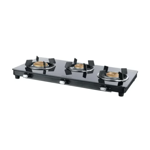 USHA Ebony Neo Slim GS3 RPT 3 Burner Black Gas Stove Glass Cooktop
