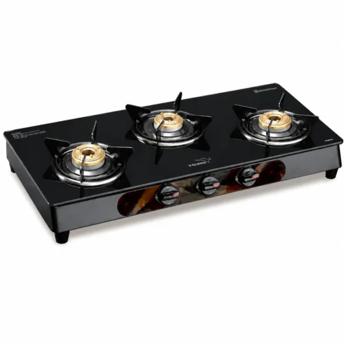 V-Guard 3 Burner Gas Stove VGM3C | Toughened Glass Top Brass Burner Gas Stove Kerala