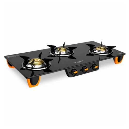 V-Guard GT Insight 3D 3 Burner Glass Top Gas Stove Brass Burners