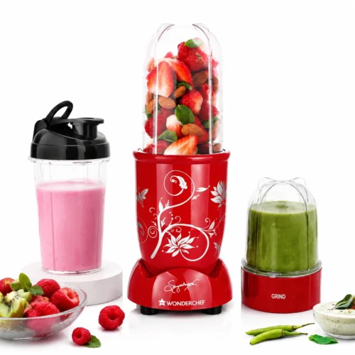 Wonderchef Nutri Blend 500W Mixer Grinder with 3 Jars & Sipper Jar | 22000 RPM Blender Red Wonderchef Nutri Blend 500W Mixer Grinder with 3 Jars & Sipper Jar | 22000 RPM Blender Red