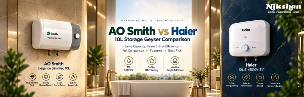 AO Smith vs Haier 10L geyser specification and price comparison table.