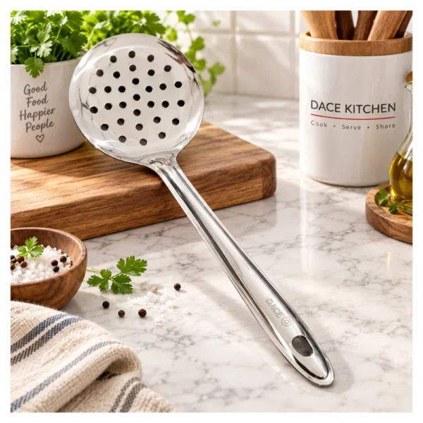Dace Kitchen Skimmer Spoon Perforated Frying & Straining Spoon for Puris, Pakoras, Fries, Pasta & Vegetables Dace Kitchen Skimmer Spoon Perforated Frying & Straining Spoon for Puris, Pakoras, Fries, Pasta & Vegetables