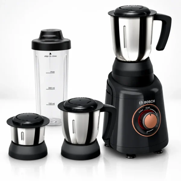Bosch TrueMixx Joy 750W Mixer Grinder with 4 Jars, HiFlux Motor, 3-Speed Control & Stainless Steel Blades – Dark Grey Metallic (MGM4444BIN) Bosch TrueMixx Joy 750W Mixer Grinder with 4 Jars, HiFlux Motor, 3-Speed Control & Stainless Steel Blades – Dark Grey Metallic (MGM4444BIN)