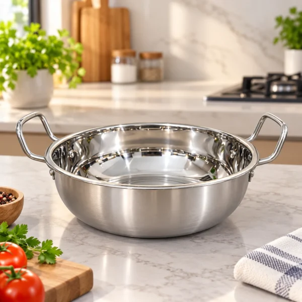 Coconut Plain Kadai 14 Stainless Steel 2500 ml | Heavy Gauge Mirror Finish Cooking & Serving Kadai | Gas & Induction Compatible Coconut Plain Kadai 14 Stainless Steel 2500 ml | Heavy Gauge Mirror Finish Cooking & Serving Kadai | Gas & Induction Compatible