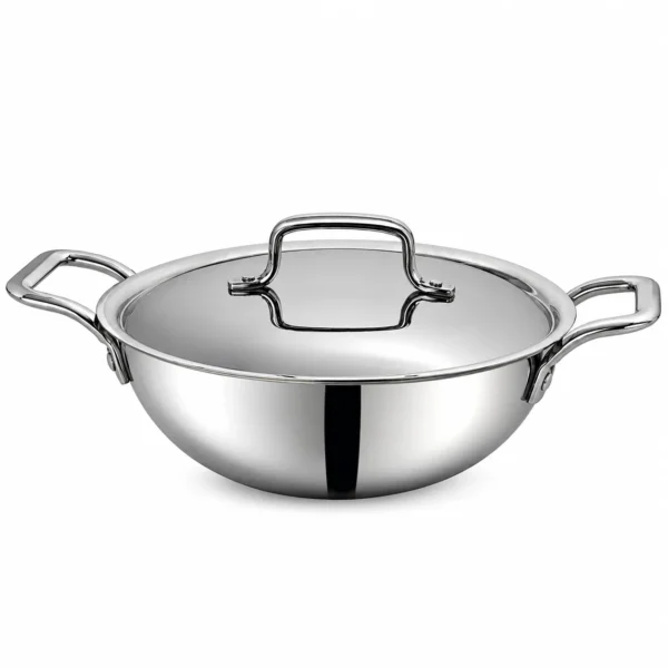 Coconut Fusion TL7 Triply Stainless Steel Kadai with SS Lid 22 cm 2 L | SS 304 Food Grade | Gas & Induction Compatible | 5 Years Warranty Coconut Fusion TL7 Triply Stainless Steel Kadai with SS Lid 22 cm 2 L | SS 304 Food Grade | Gas & Induction Compatible | 5 Years Warranty