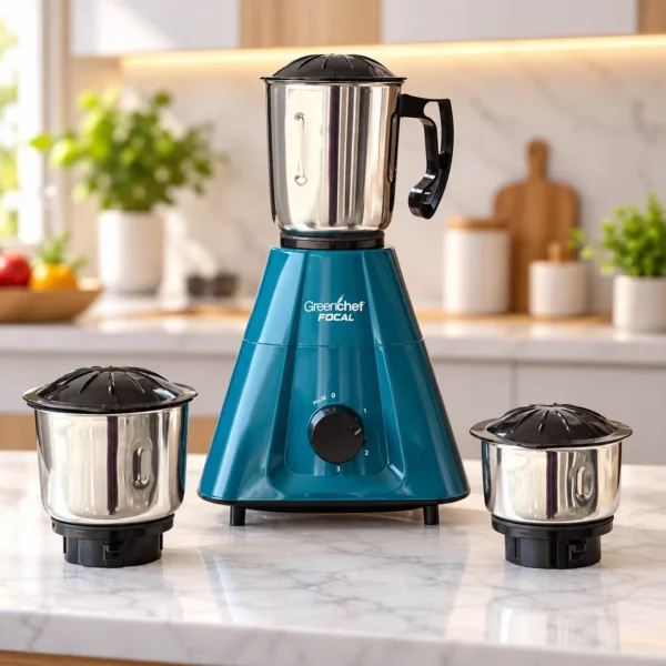 Greenchef Focal 600W Mixer Grinder with 3 Stainless Steel Jars | Heavy Duty Motor Greenchef Focal 600W Mixer Grinder with 3 Stainless Steel Jars | Heavy Duty Motor