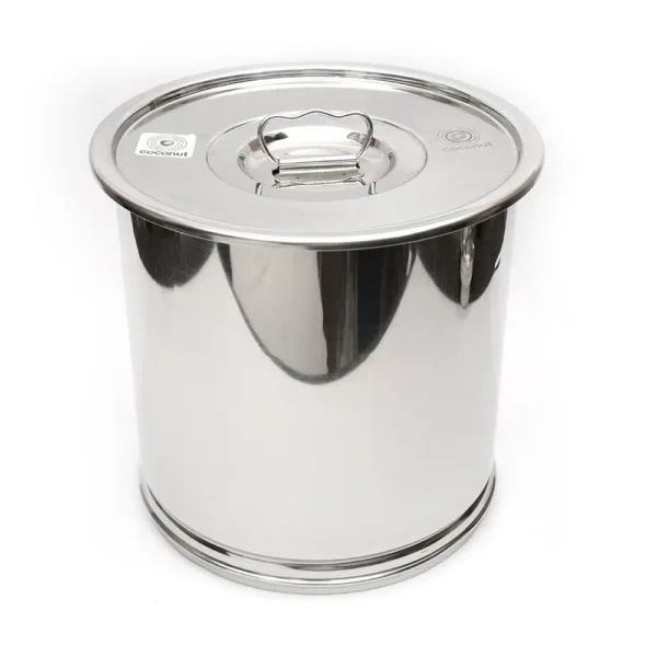 Coconut Drum 12 Stainless Steel Grain Storage Container with Lid, 12 kg, Rust-Resistant, Stackable Design, Silver Coconut Drum 12 Stainless Steel Grain Storage Container with Lid, 12 kg, Rust-Resistant, Stackable Design, Silver