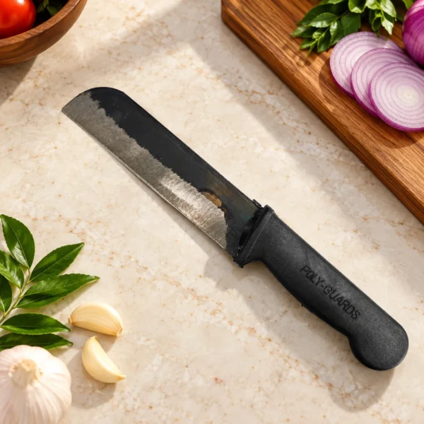 POLYGUARDS KK20005 Medium Round Kitchen Iron Knife | Fixed Blade Cutting Tool, Black POLYGUARDS KK20005 Medium Round Kitchen Iron Knife | Fixed Blade Cutting Tool, Black